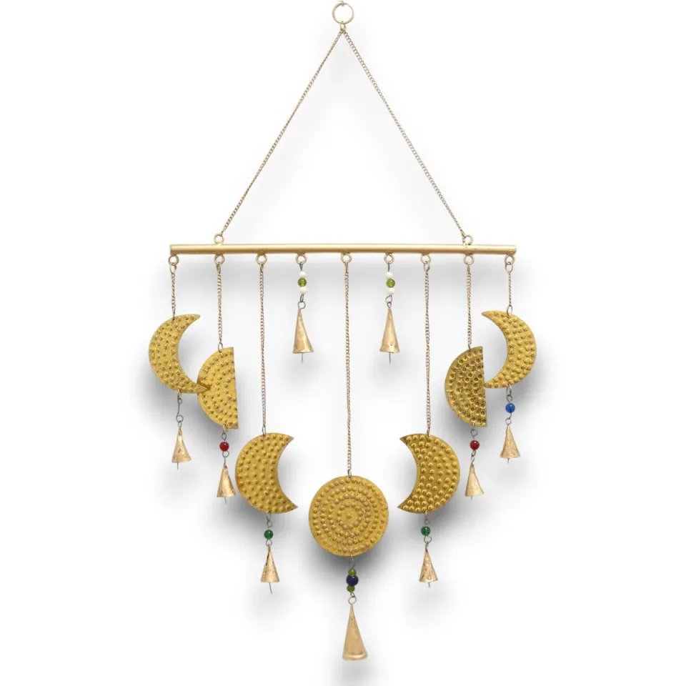 Carillon éolien indien, Carillon phases de lune en laiton, 43 x 40 cm : Modèle unique