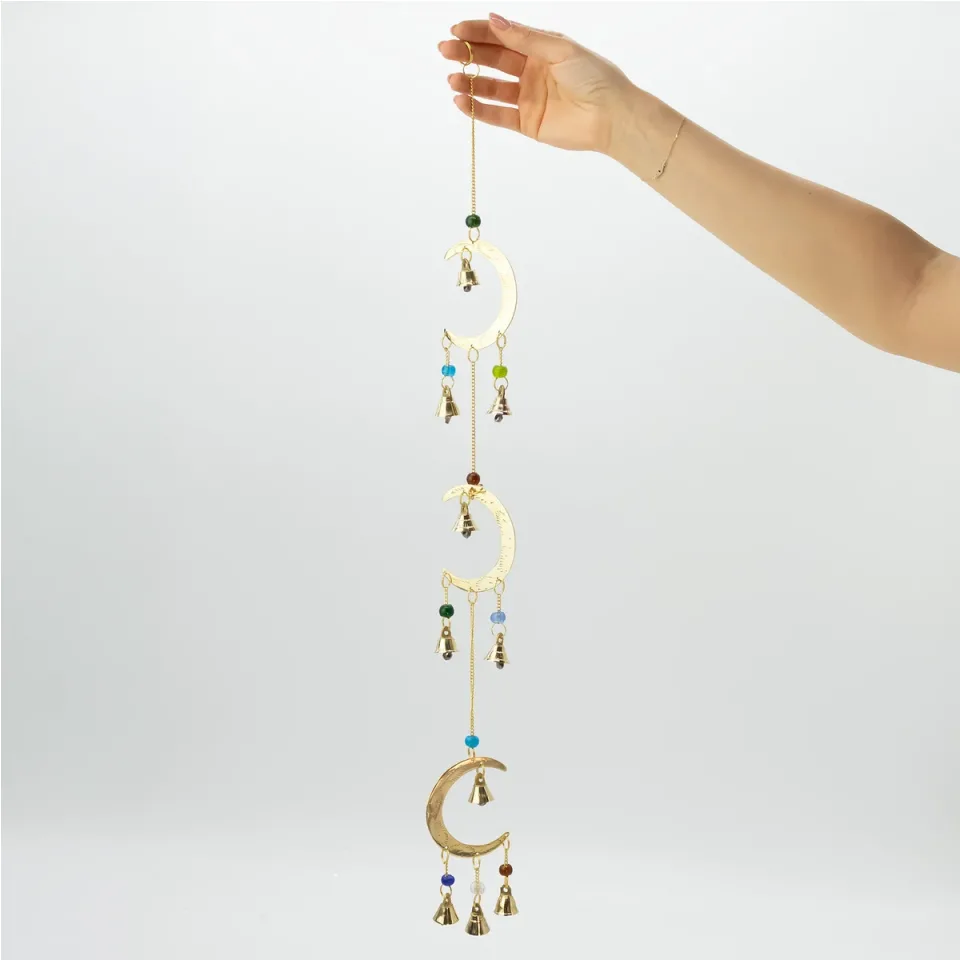 Carillon éolien indien, Pendule lune, 10 cloches, 6,5 x 63 cm : Modèle unique