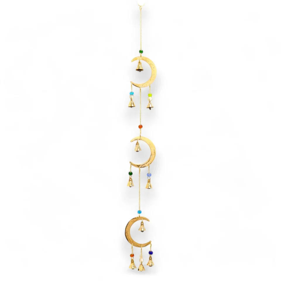 Carillon éolien indien, Pendule lune, 10 cloches, 6,5 x 63 cm : Modèle unique