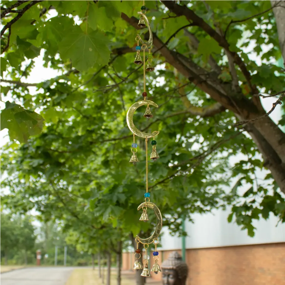 Carillon éolien indien, Pendule lune, 10 cloches, 6,5 x 63 cm : Modèle unique