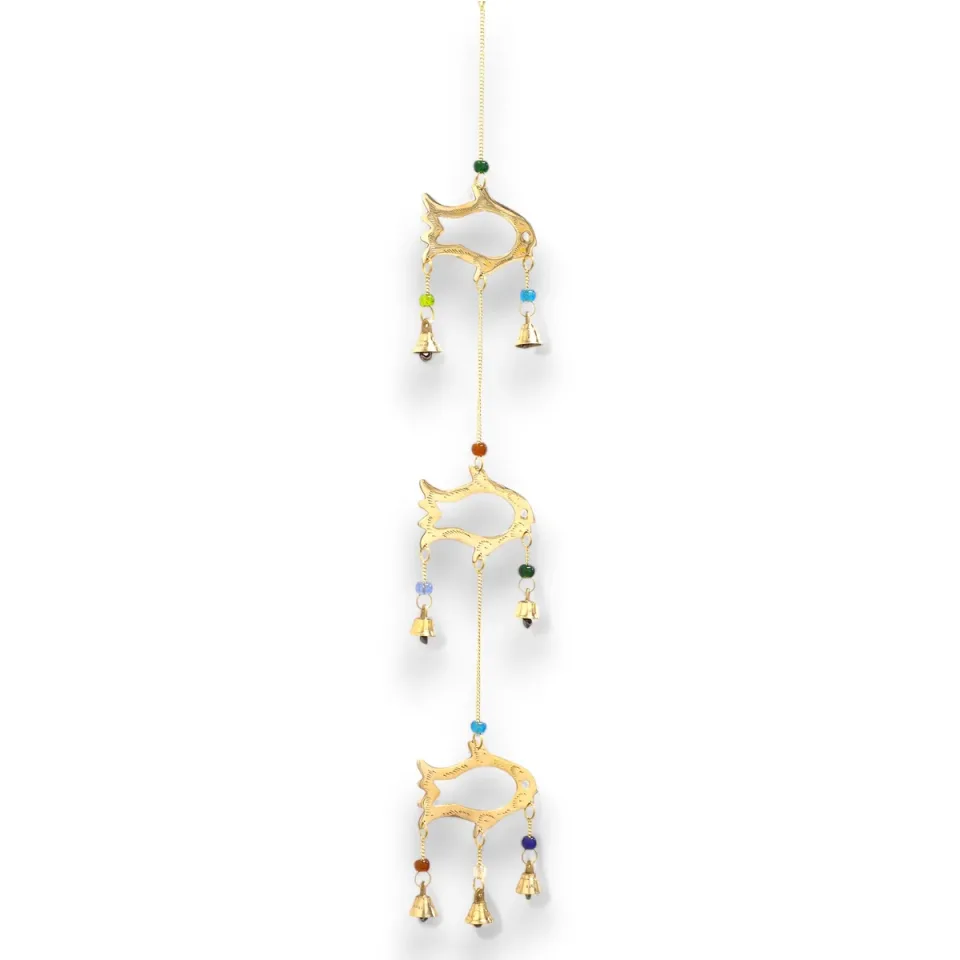 Carillon éolien indien, Pendule poisson, 7 cloches, 8,5 x 54 cm : Modèle unique