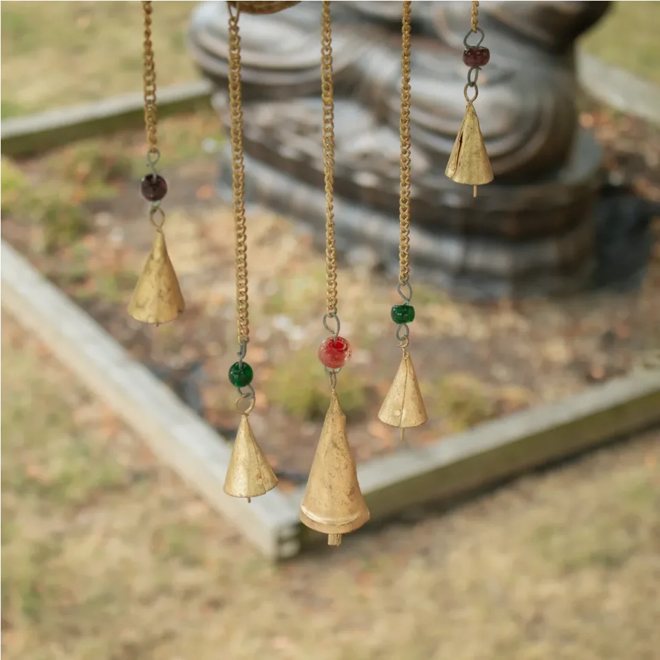 Carillon éolien indien, Hamsa miroir grand, 5 cloches, 19 x 65 cm : Modèle unique