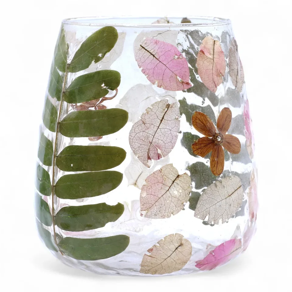 Photophore en verre recyclé, Vase Printemps (12 x 11 cm) : Modèle unique