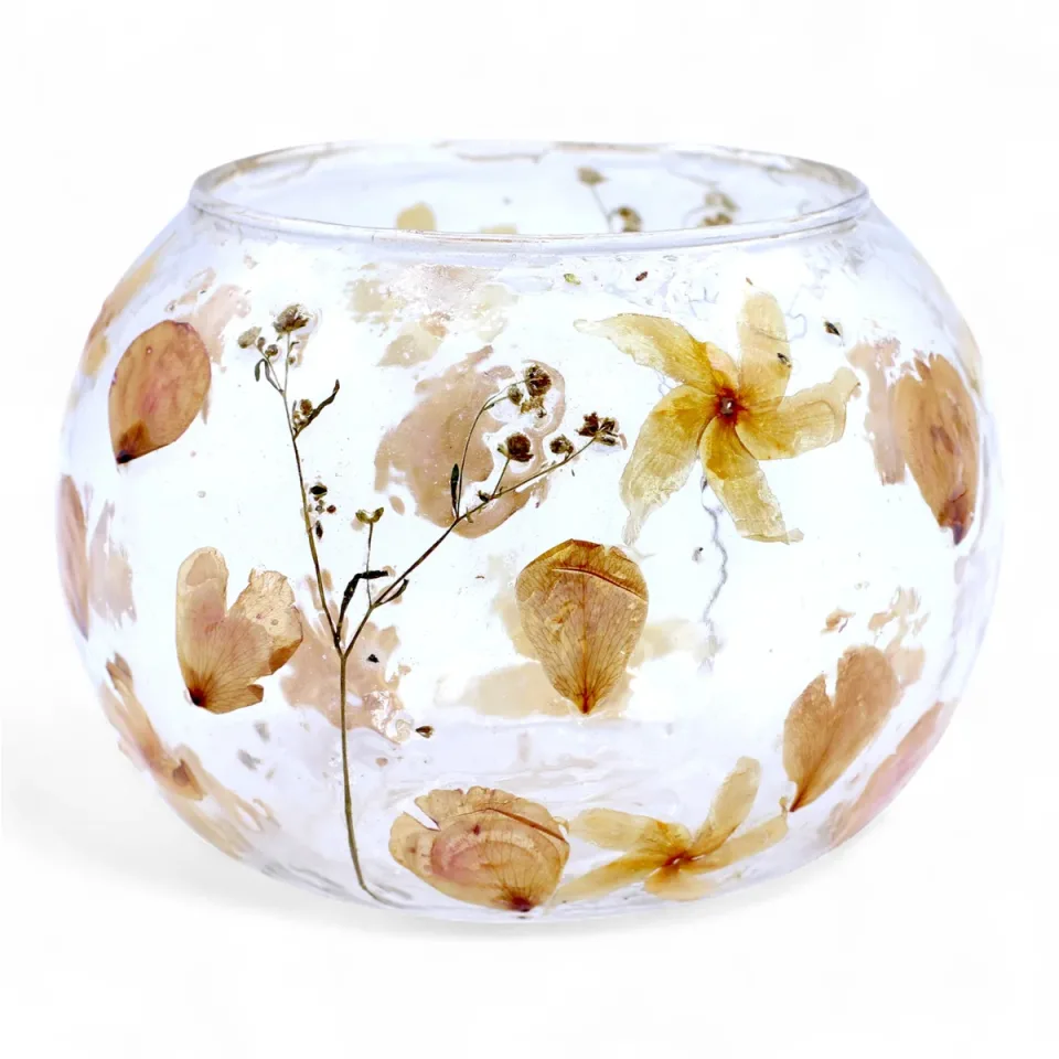 Photophore en verre recyclé, Grande coupe Rose (12 x 13 cm) : Modèle unique