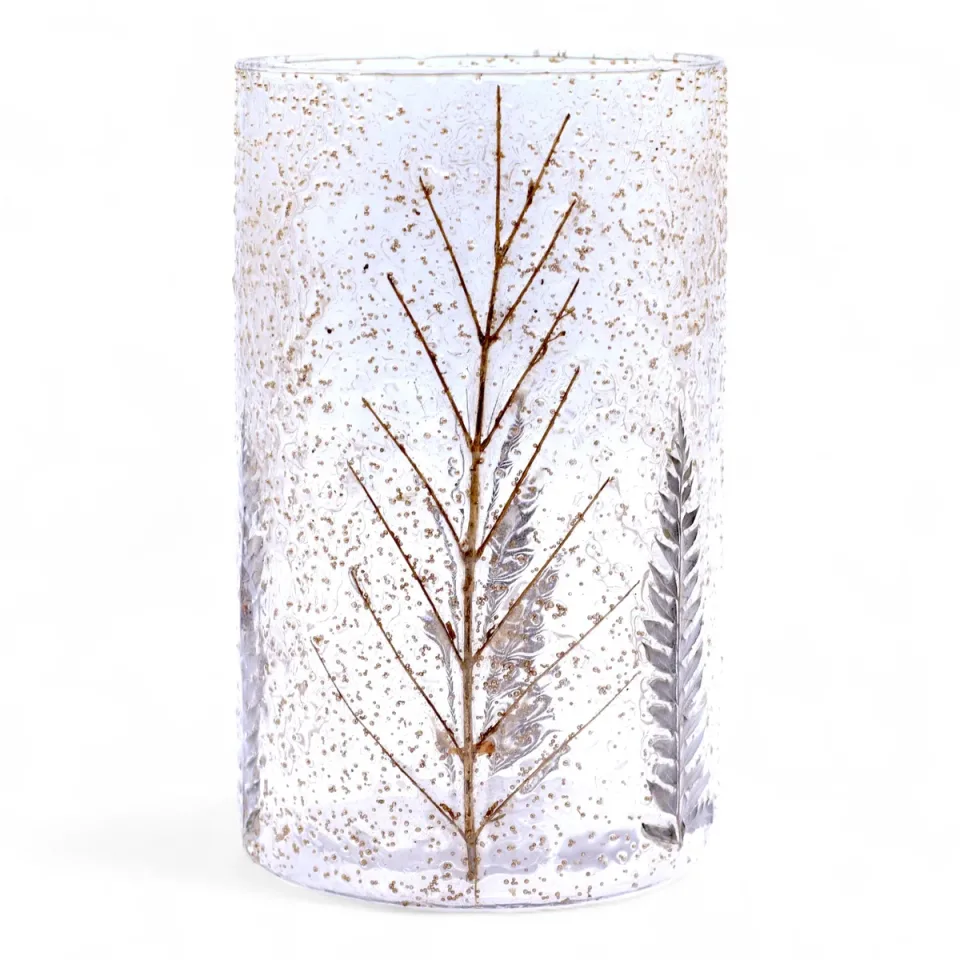 Photophore en verre recyclé, Grand vase Pin (19 x 11 cm) : Modèle unique