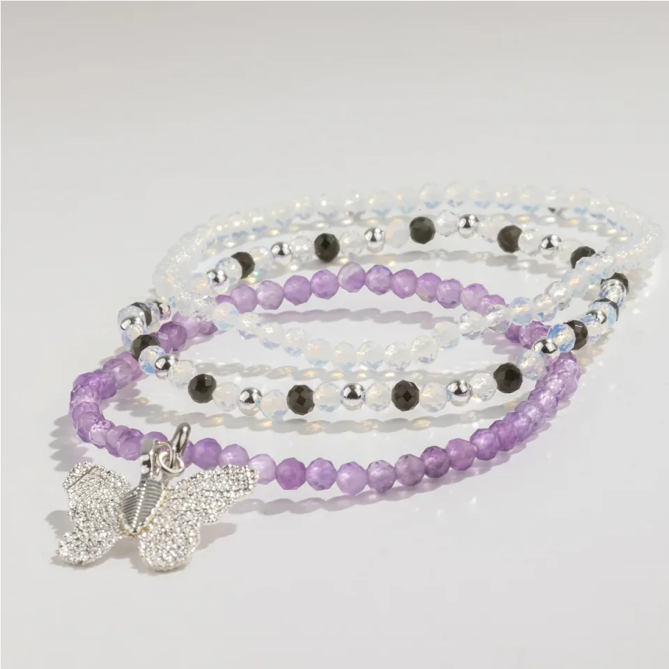 Trio de bracelets en pierres, Pleine lune : Modèle unique