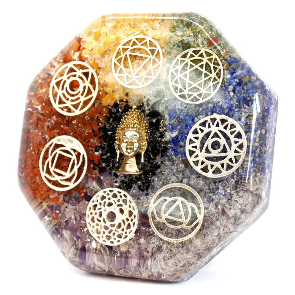 Orgonite de bureau, Bouddha des chakras, grand : Modèle unique