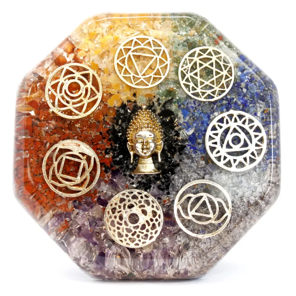 Orgonite de bureau, Bouddha des chakras, grand : Modèle unique