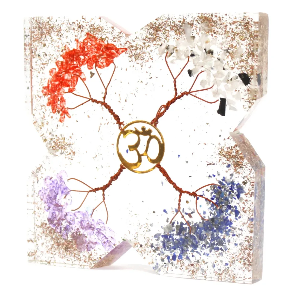 Orgonite de bureau, Attracteur à 4 arbres en cuivre, grand : Modèle unique