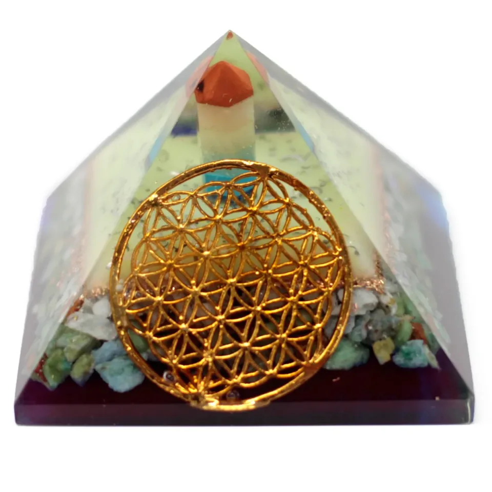 Grande pyramide 70 mm, fleur de vie : Modèle unique