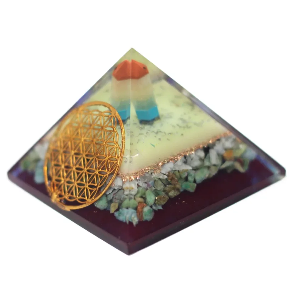 Grande pyramide 70 mm, fleur de vie : Modèle unique