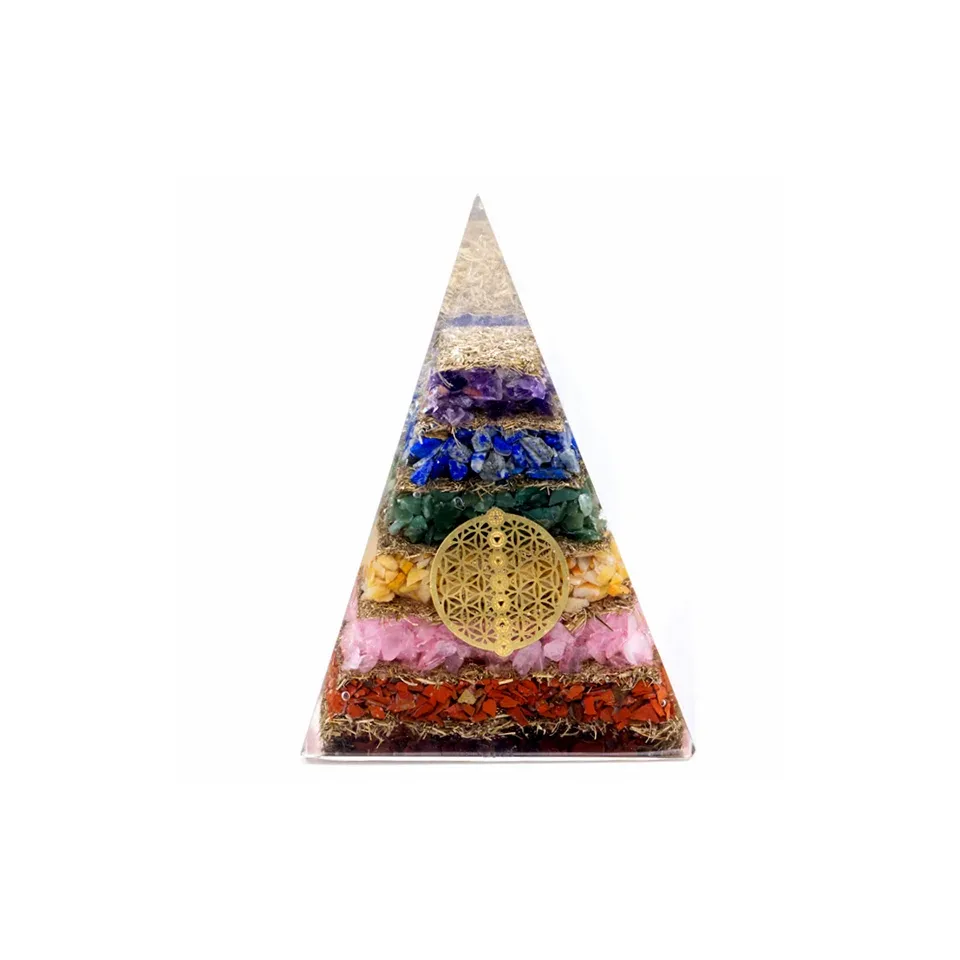 Pyramide fleur de vie des sept chakras, 70 mm : Modèle unique