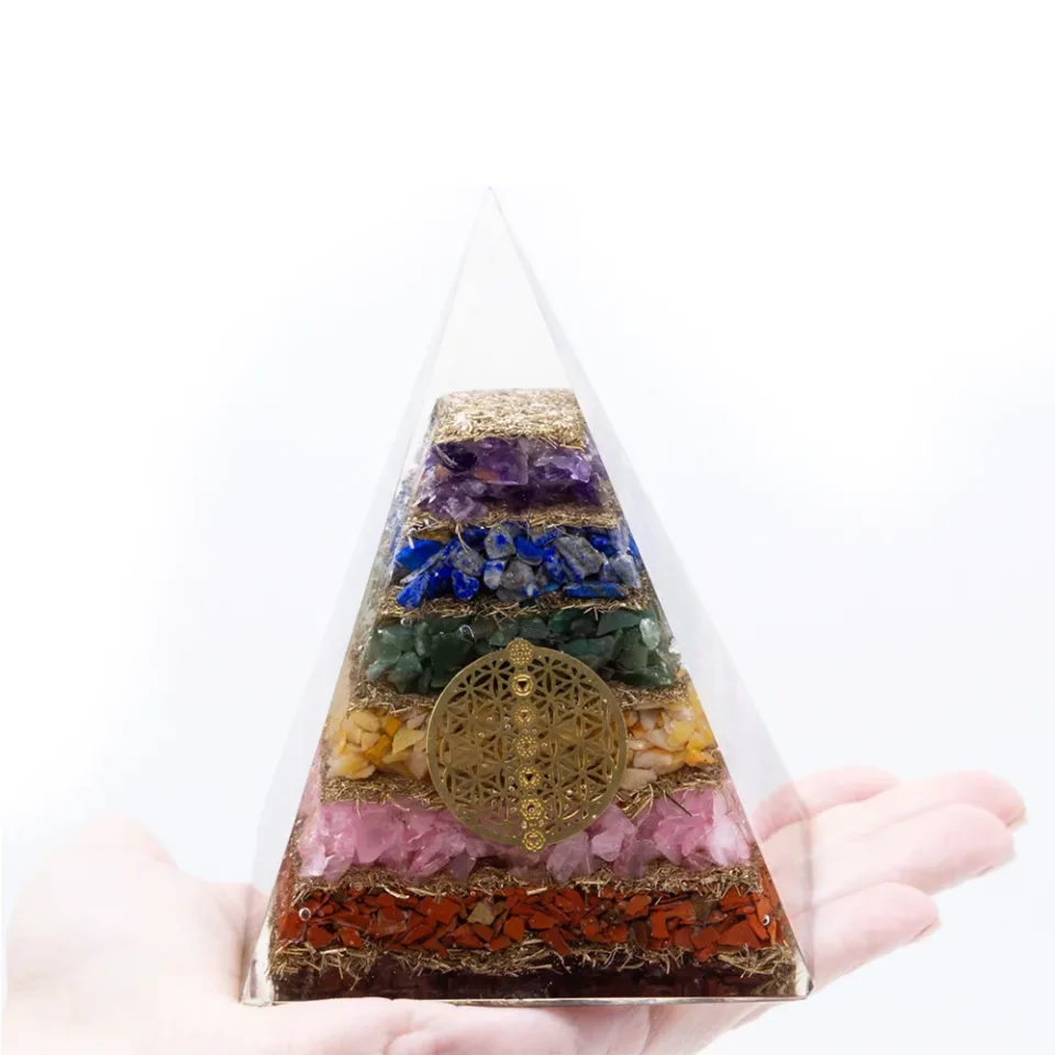 Pyramide fleur de vie des sept chakras, 70 mm : Modèle unique