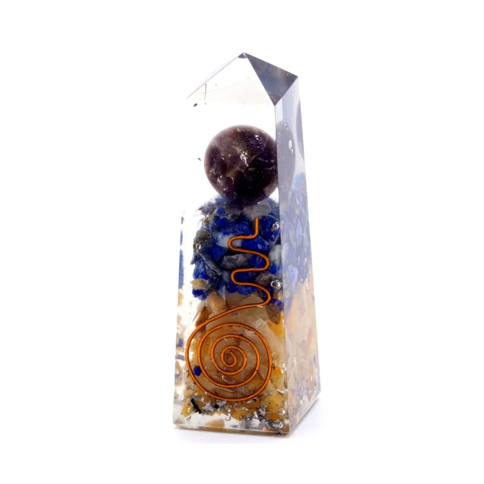 Obélisque cuivre, lapis et aventurine jaune, 90 x 25 mm : Modèle unique