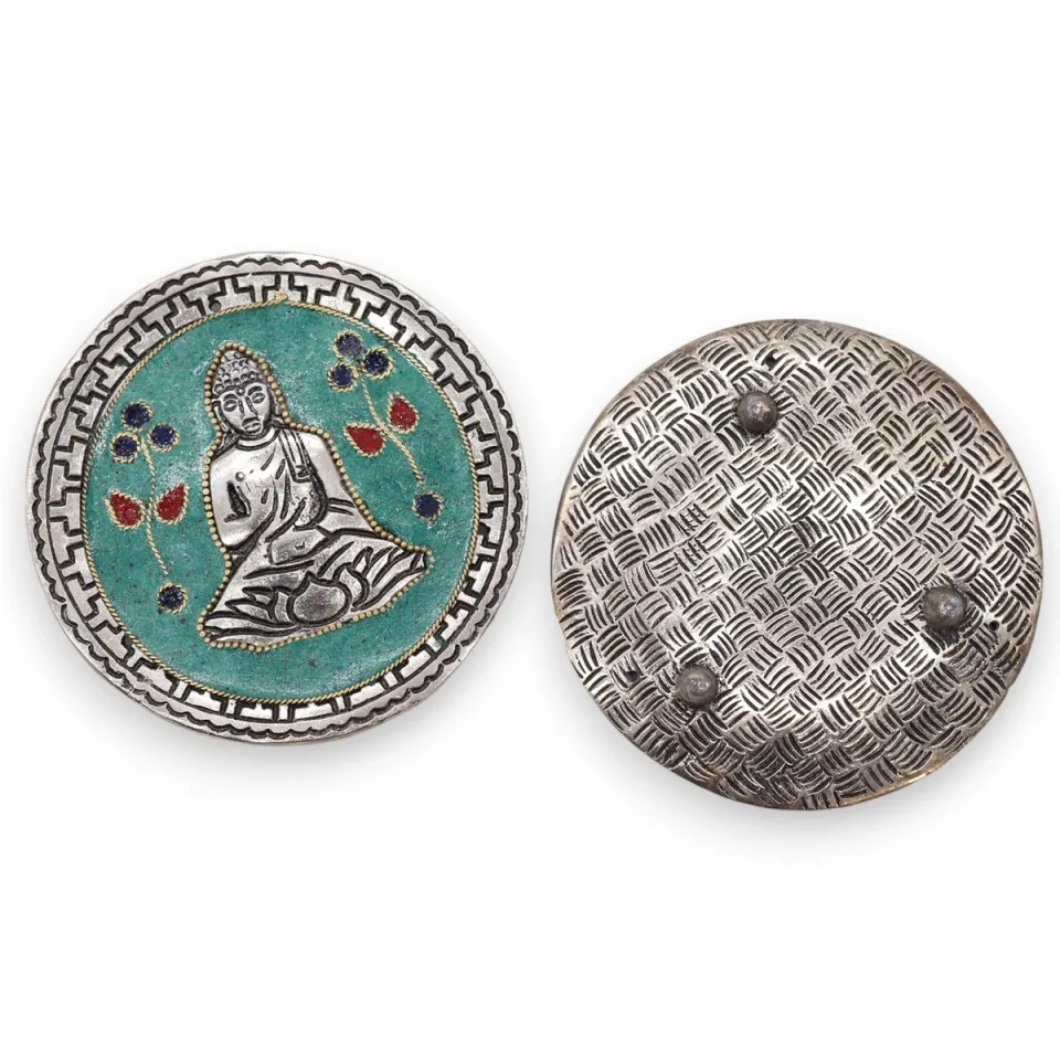 Porte-encens en aluminium, Bouddha décor vert, 10 cm : Modèle unique