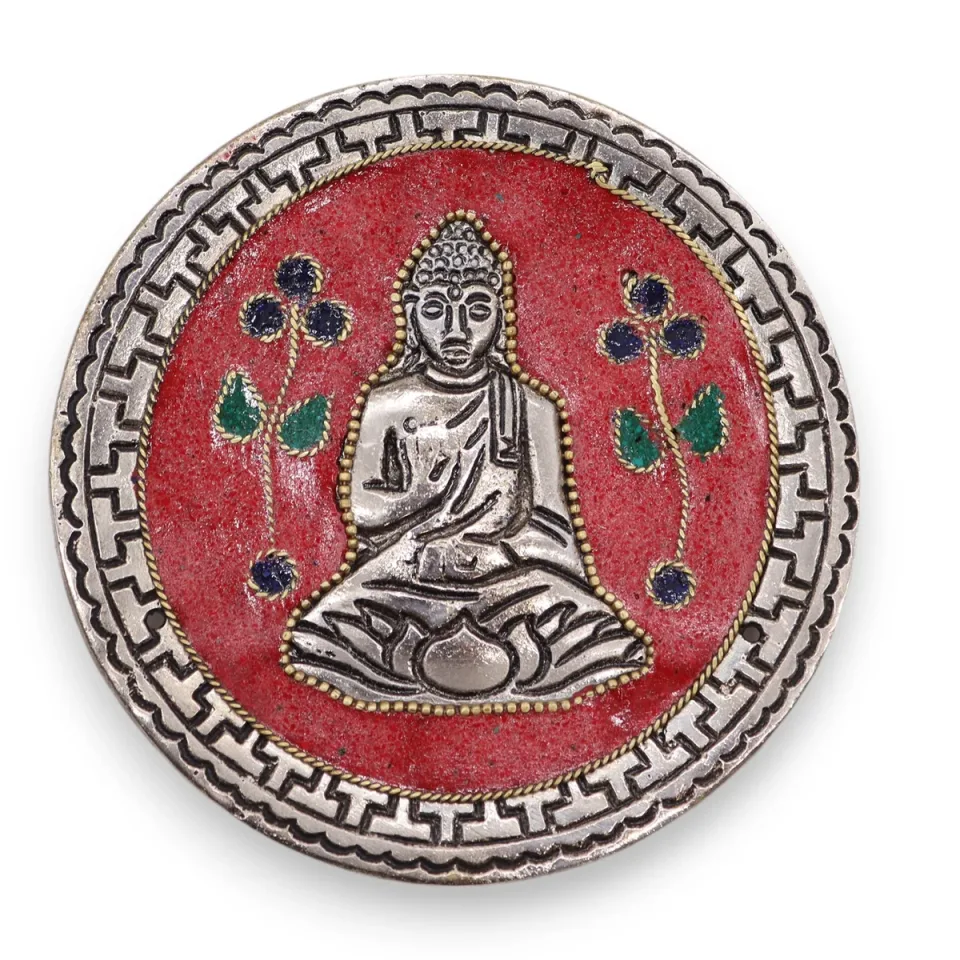 Porte-encens en aluminium, Bouddha décor rouge, 10 cm : Modèle unique