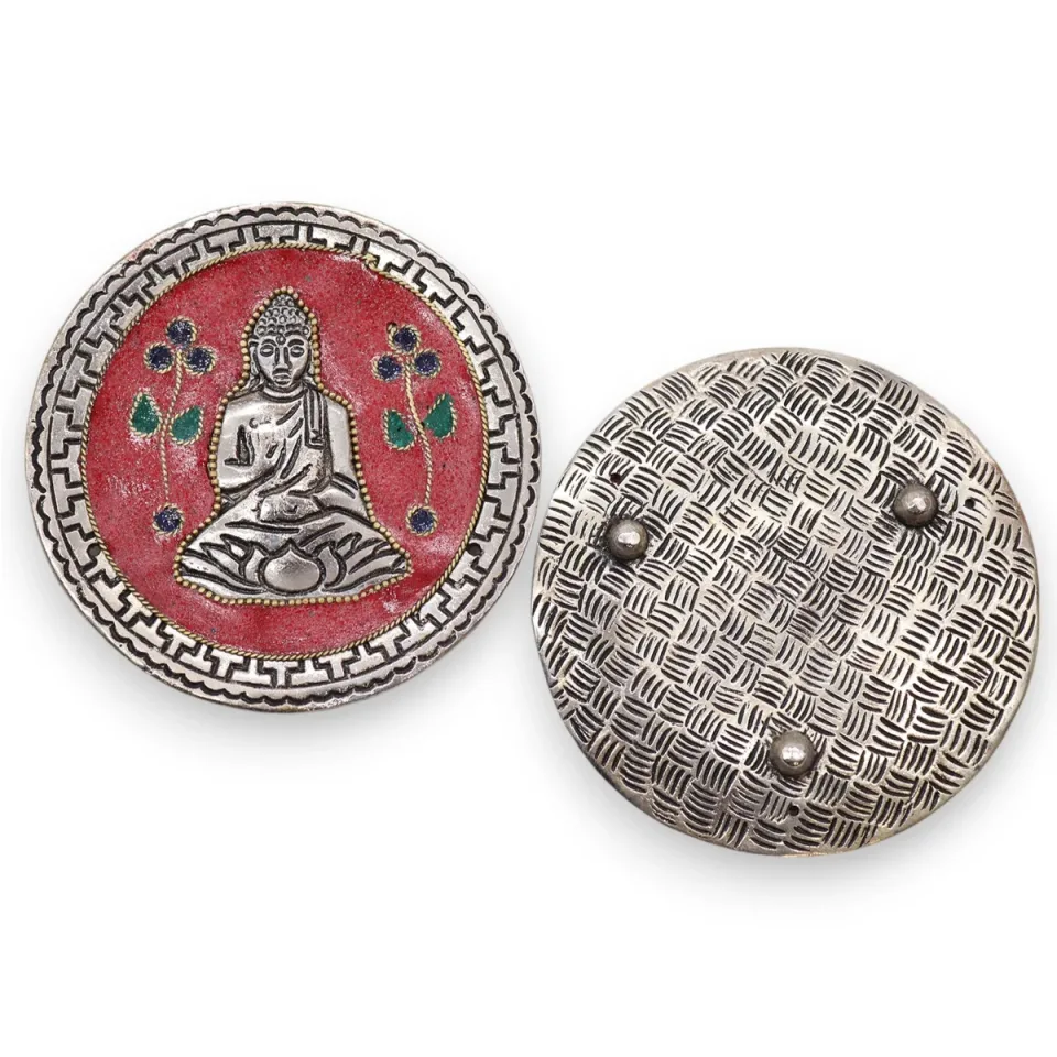 Porte-encens en aluminium, Bouddha décor rouge, 10 cm : Modèle unique