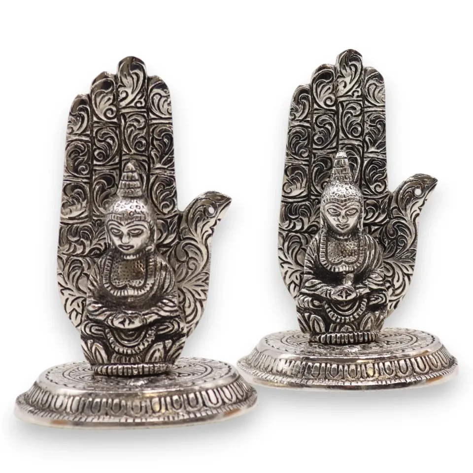 Porte-encens en aluminium, Main de Bouddha, 13 x 9 cm : Modèle unique