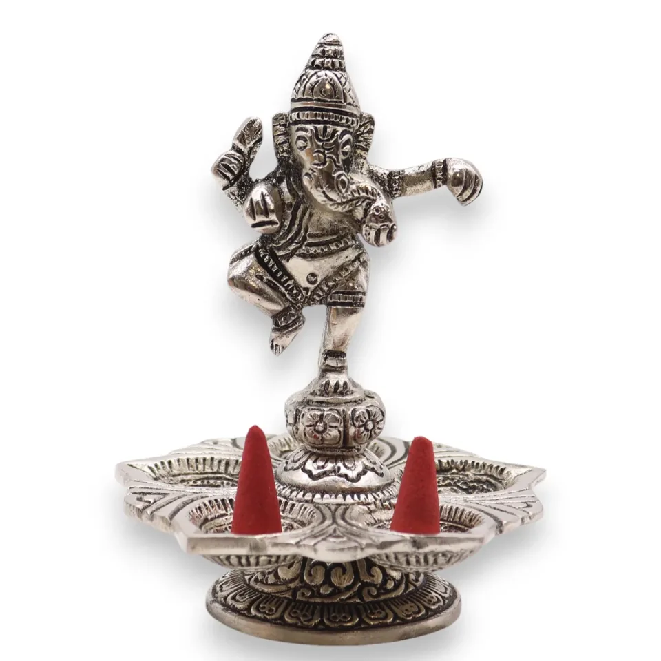 Porte-encens en aluminium, Ganesh dansant, 14 x 10 cm : Modèle unique