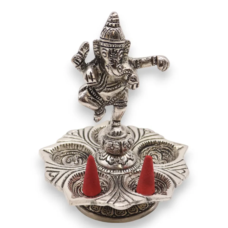 Porte-encens en aluminium, Ganesh dansant, 14 x 10 cm : Modèle unique