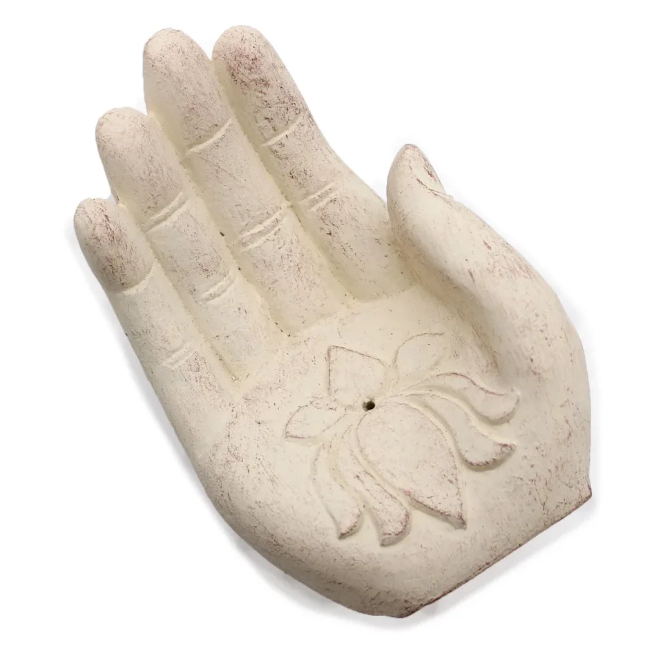 Main porte-encens, lotus (blanc) : Modèle unique