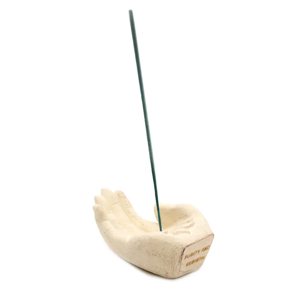 Main porte-encens, lotus (blanc) : Modèle unique