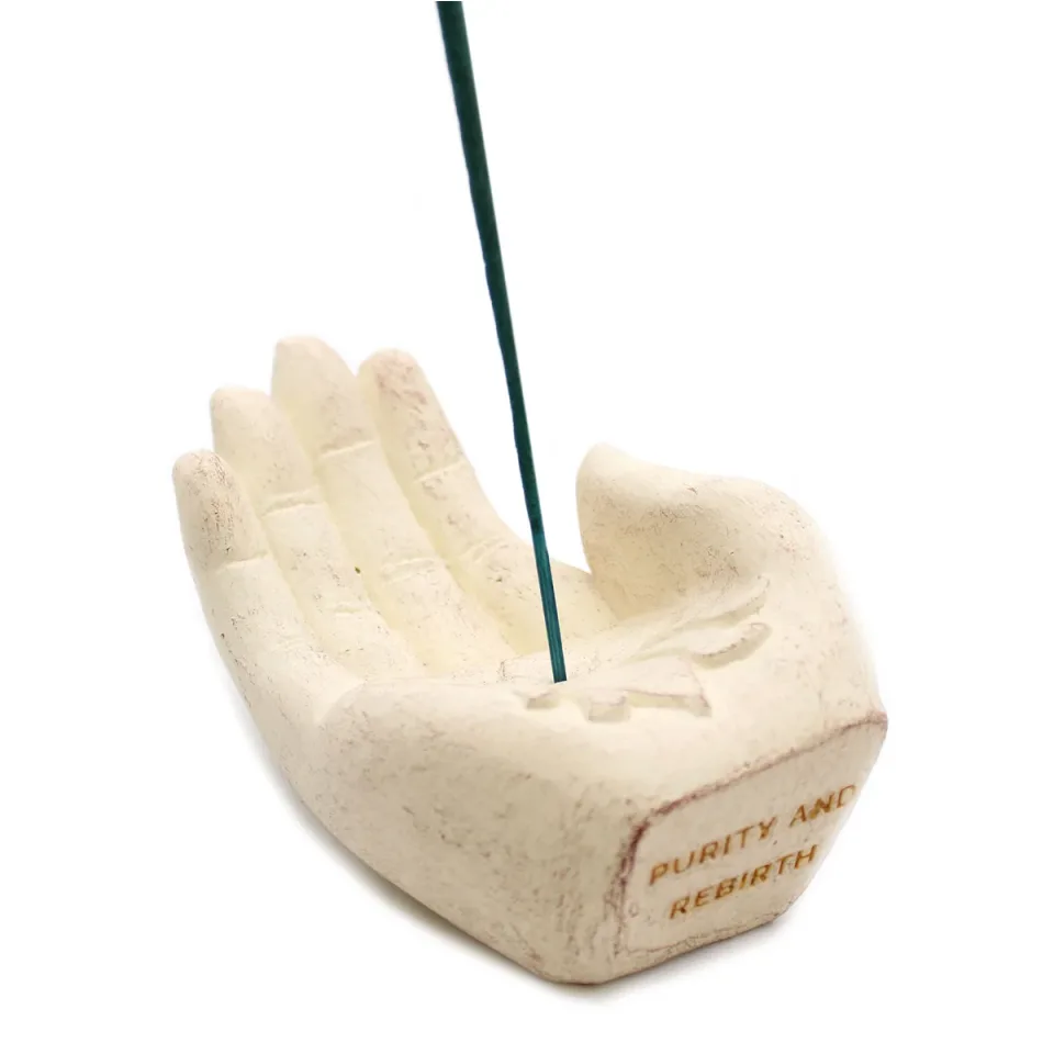 Main porte-encens, lotus (blanc) : Modèle unique