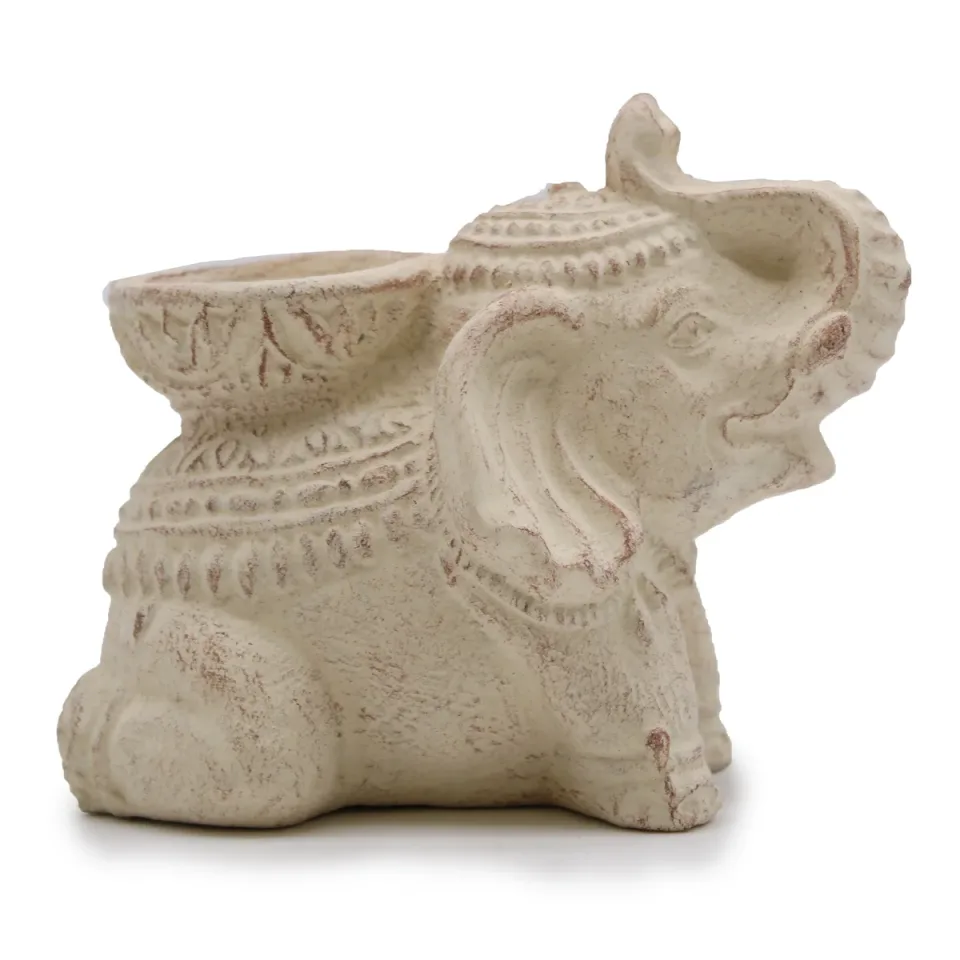 Éléphant porte-encens et bougeoir (crème) : Modèle unique