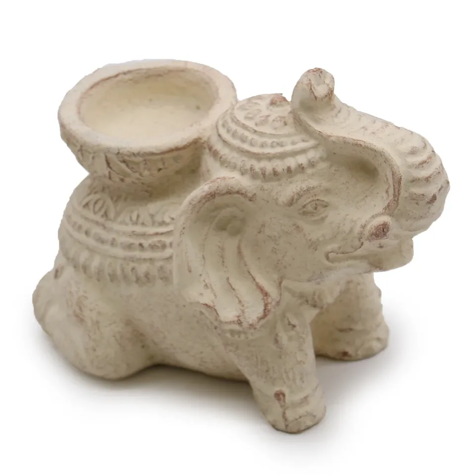 Éléphant porte-encens et bougeoir (crème) : Modèle unique