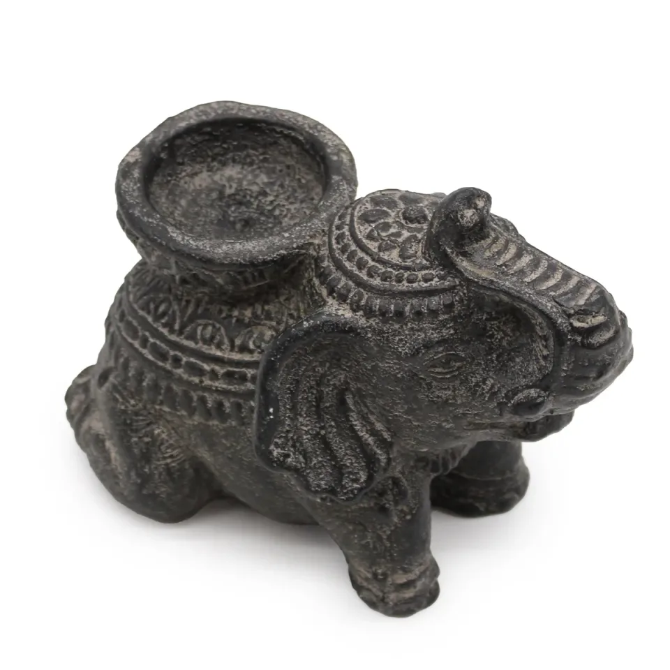 Éléphant porte-encens et bougeoir (noir patiné) : Modèle unique