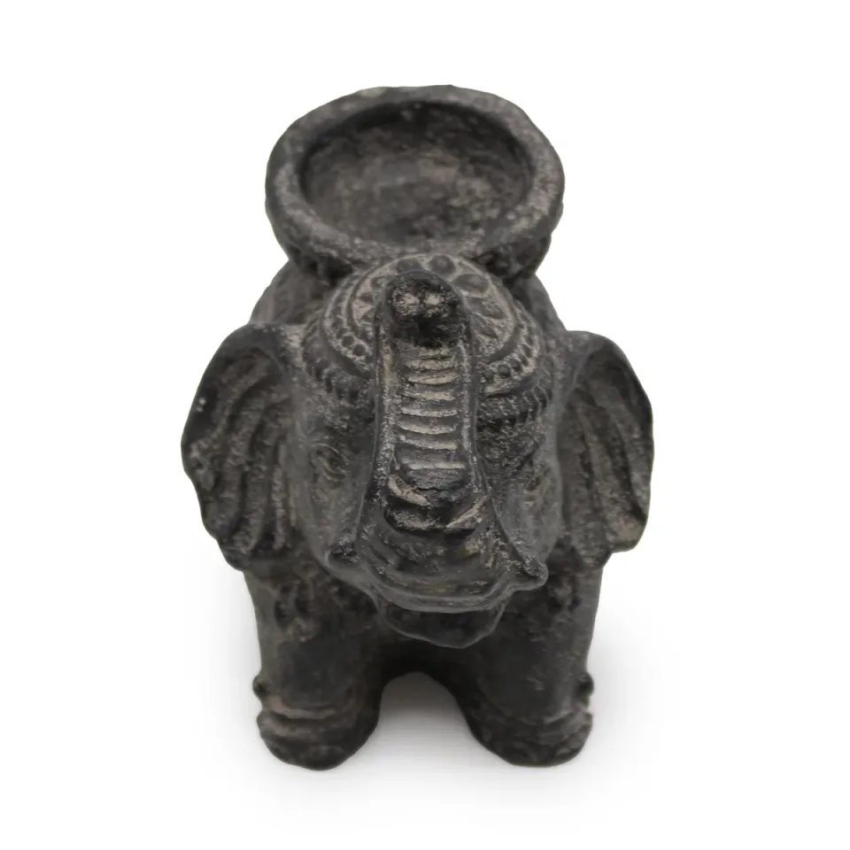 Éléphant porte-encens et bougeoir (noir patiné) : Modèle unique