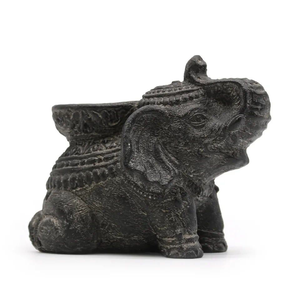 Éléphant porte-encens et bougeoir (noir patiné) : Modèle unique