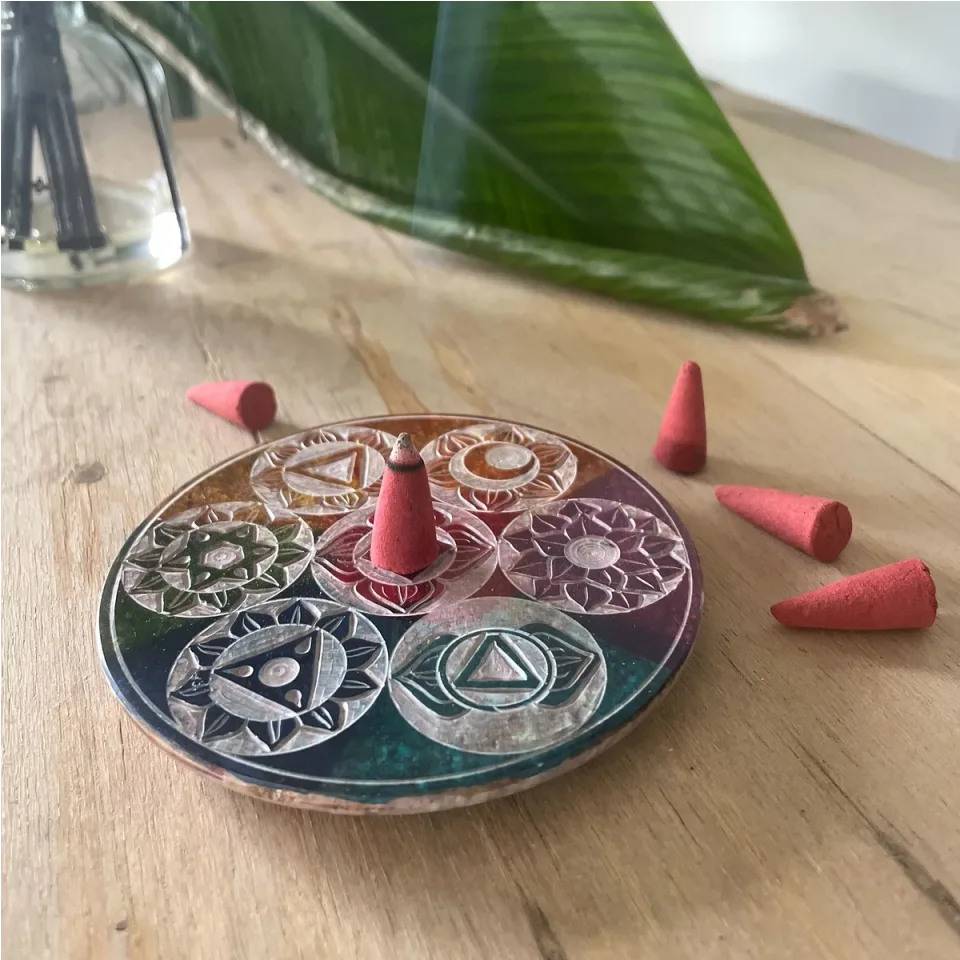Disque porte-encens sept chakras, 10 cm : Modèle unique