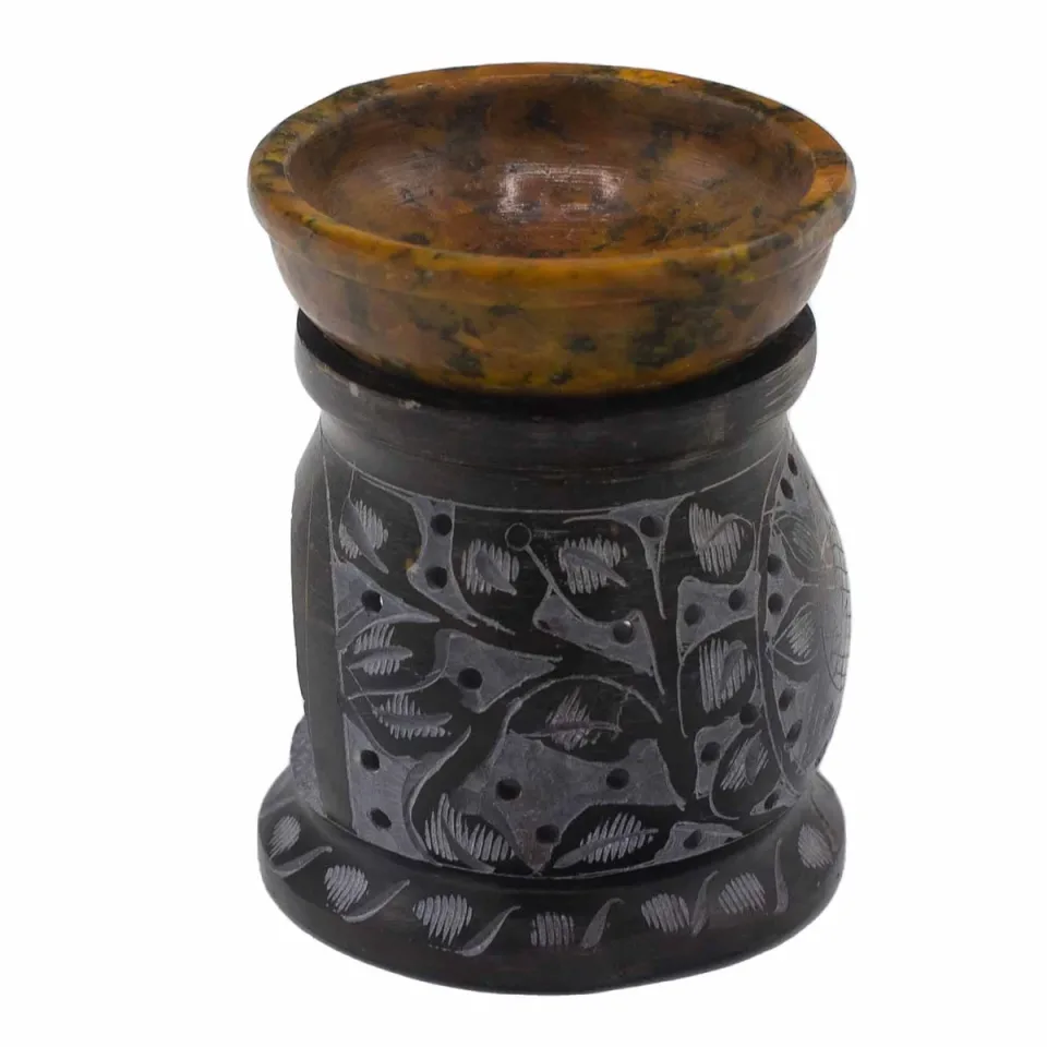 Brûle-parfum 10 cm, fleur mandala noir et jaune : Modèle unique