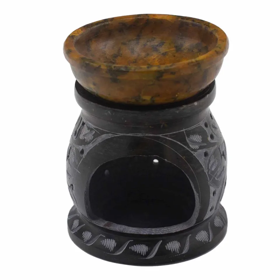 Brûle-parfum 10 cm, fleur mandala noir et jaune : Modèle unique