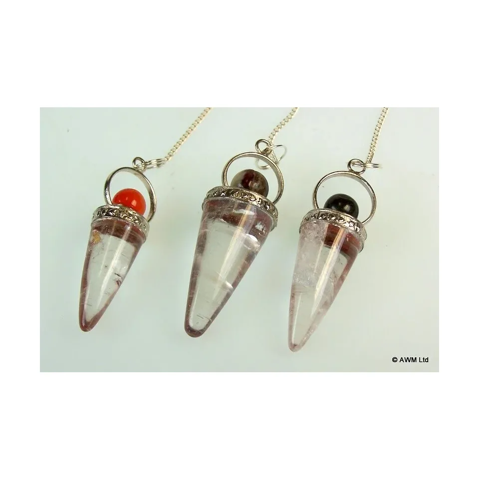 Cône de cristal de roche et anneau argenté (assortis) : Modèle unique