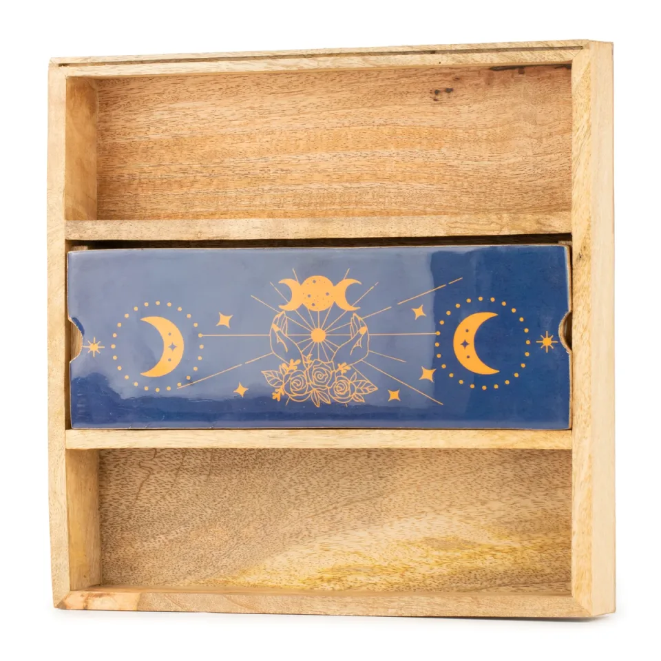 Plateau phases de lune bleu avec porte-cartes : Modèle unique
