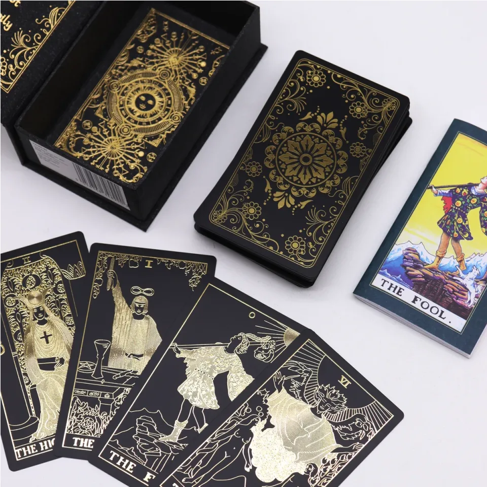 Tarot doré à la feuille avec livre, coffret cadeau : Modèle unique