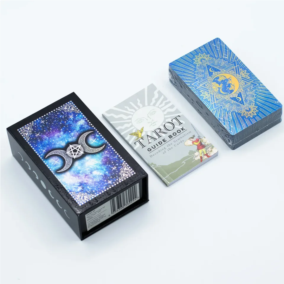 Tarot bleu à la feuille, face de lune, avec livret : Modèle unique