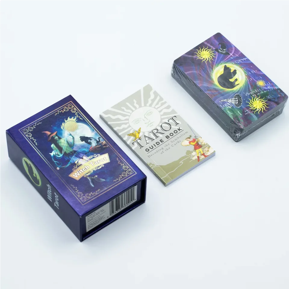 Tarot violet à la feuille, sorcière, avec livret : Modèle unique