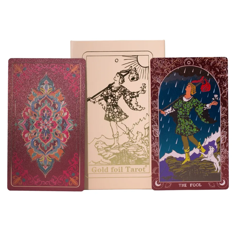 Coffret cadeau rose, tarot rubis à la feuille, avec livret : Modèle unique