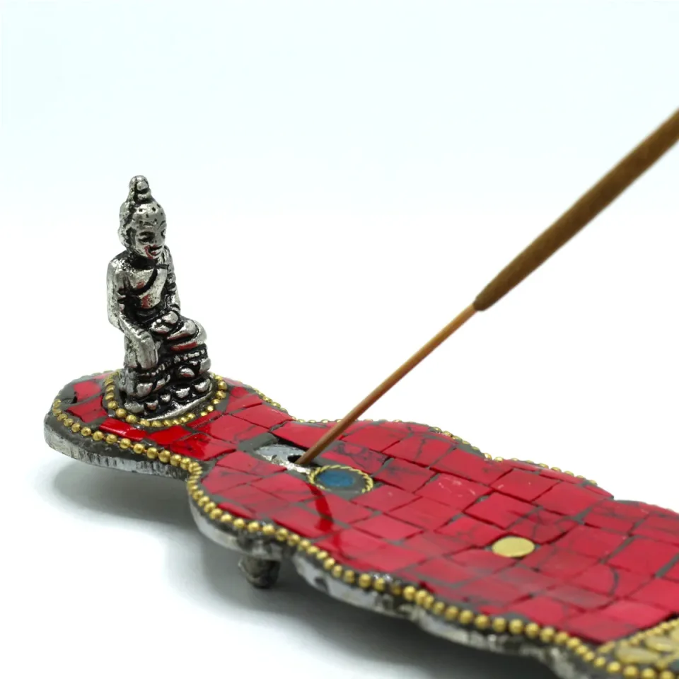 Long porte-encens tibétain Bouddha : Modèle unique