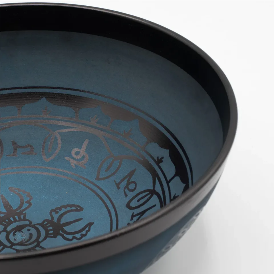 Grand bol en aluminium, double dorjé tibétain, bleu (27 cm) : Modèle unique