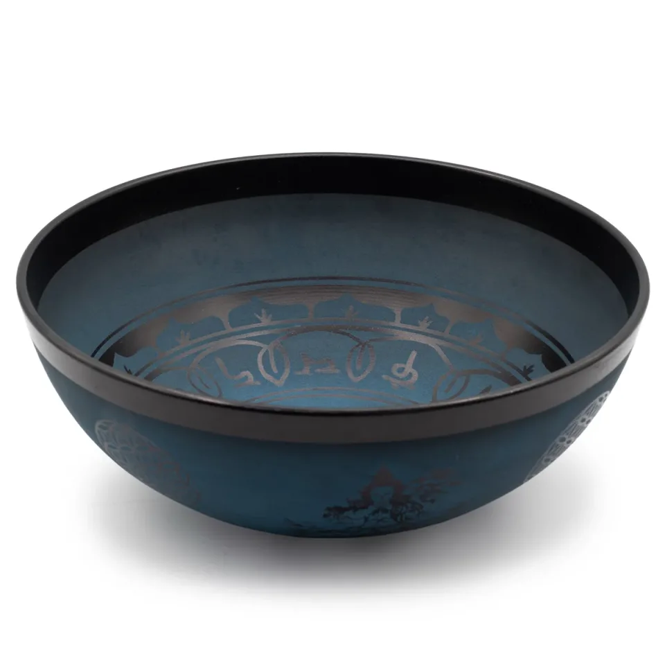 Grand bol en aluminium, double dorjé tibétain, bleu (27 cm) : Modèle unique