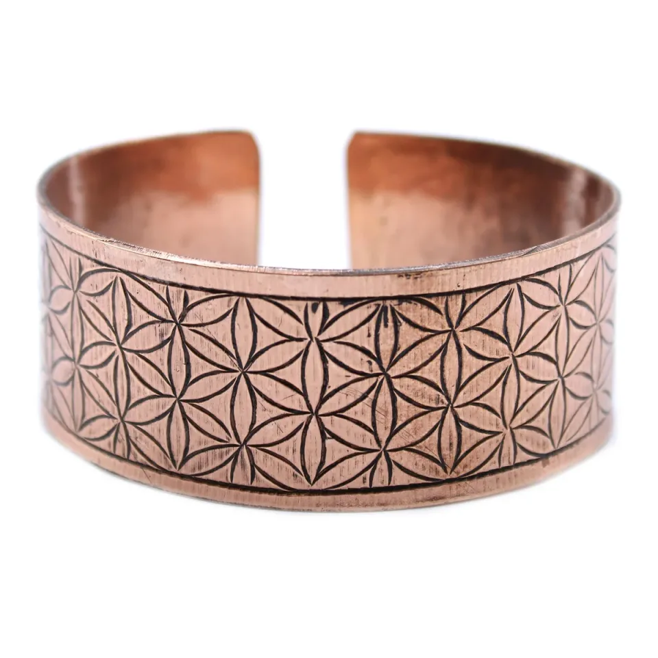 Bracelet tibétain gravé, Cuivre, fleur de vie : Modèle unique