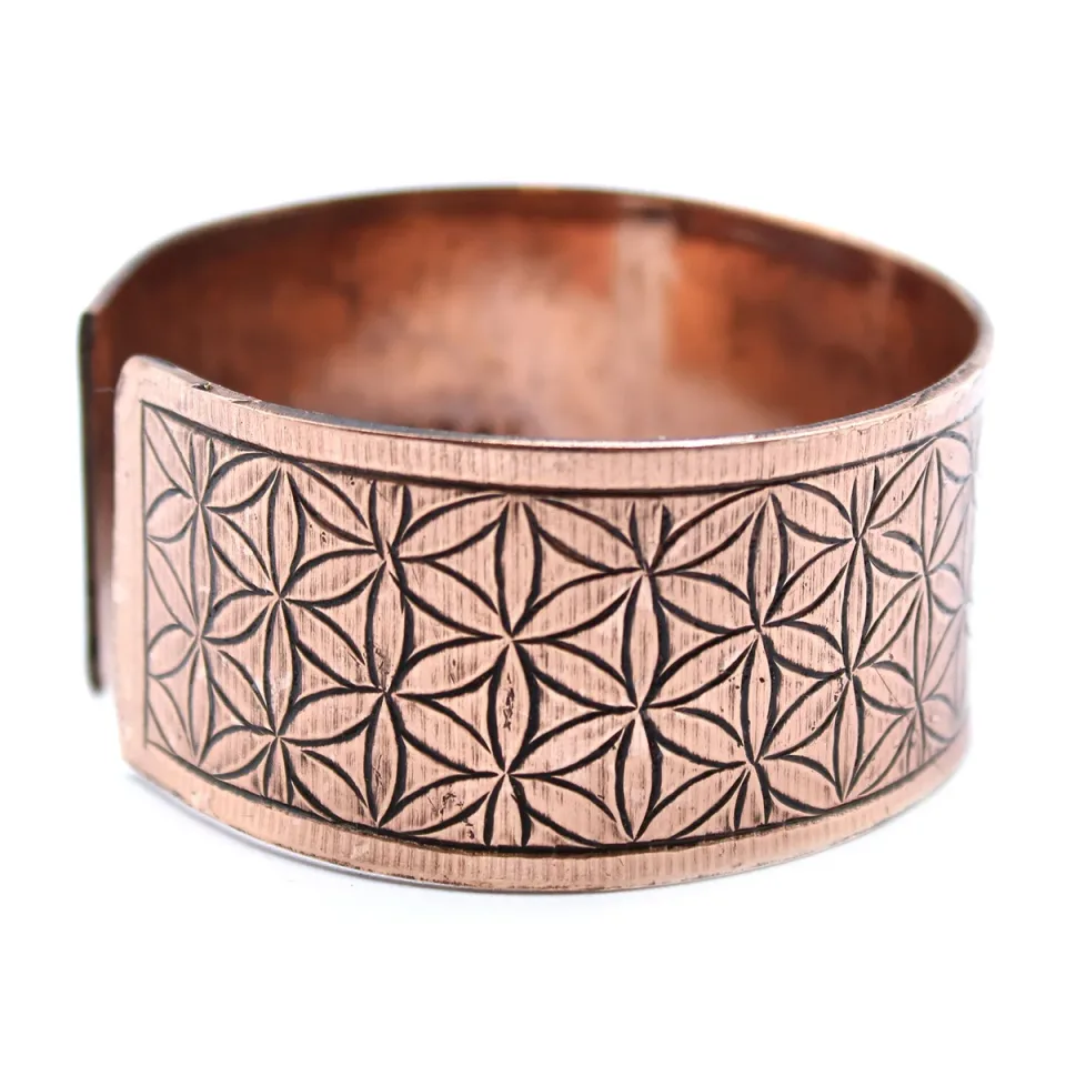 Bracelet tibétain gravé, Cuivre, fleur de vie : Modèle unique