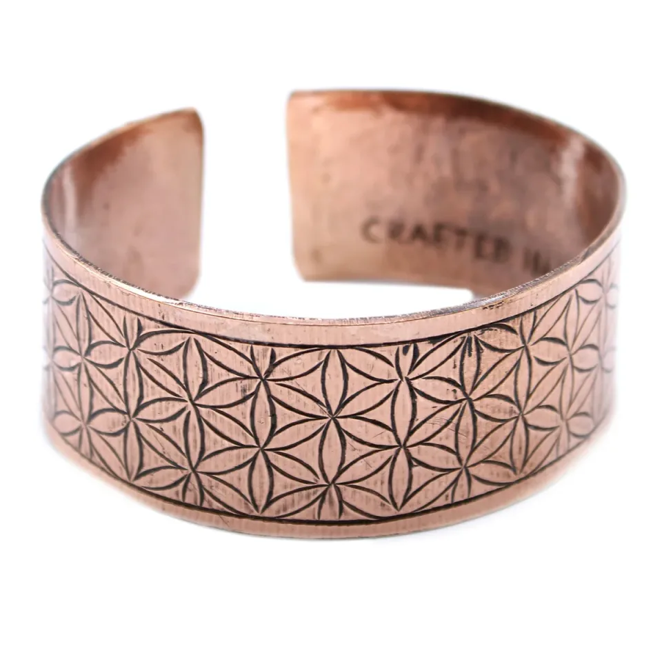 Bracelet tibétain gravé, Cuivre, fleur de vie : Modèle unique
