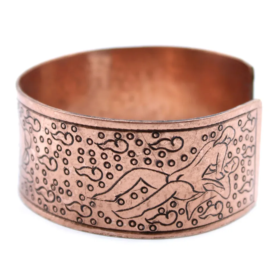 Bracelet tibétain gravé, Cuivre, motif graphique : Modèle unique