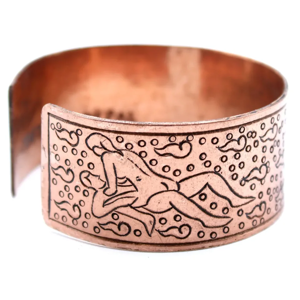 Bracelet tibétain gravé, Cuivre, motif graphique : Modèle unique