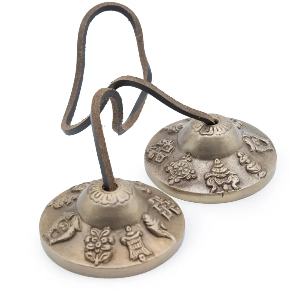 Tingsha laiton premium, symboles porte-bonheur, environ 6 cm (155 g) : Modèle unique